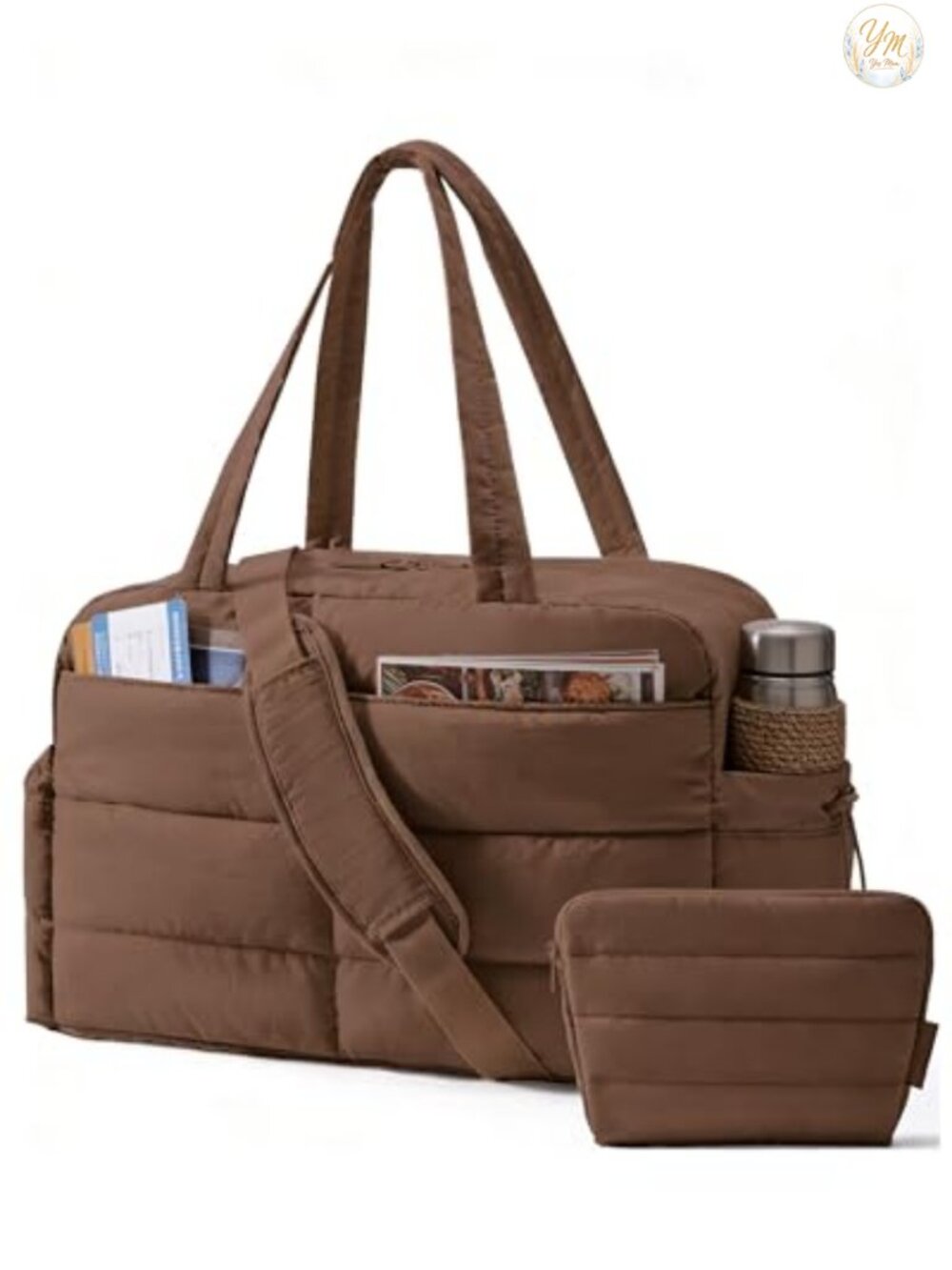 2-PC Puffer Travel Duffle Carry On Tote, 31L Gym Weekender with Toiletry Bag